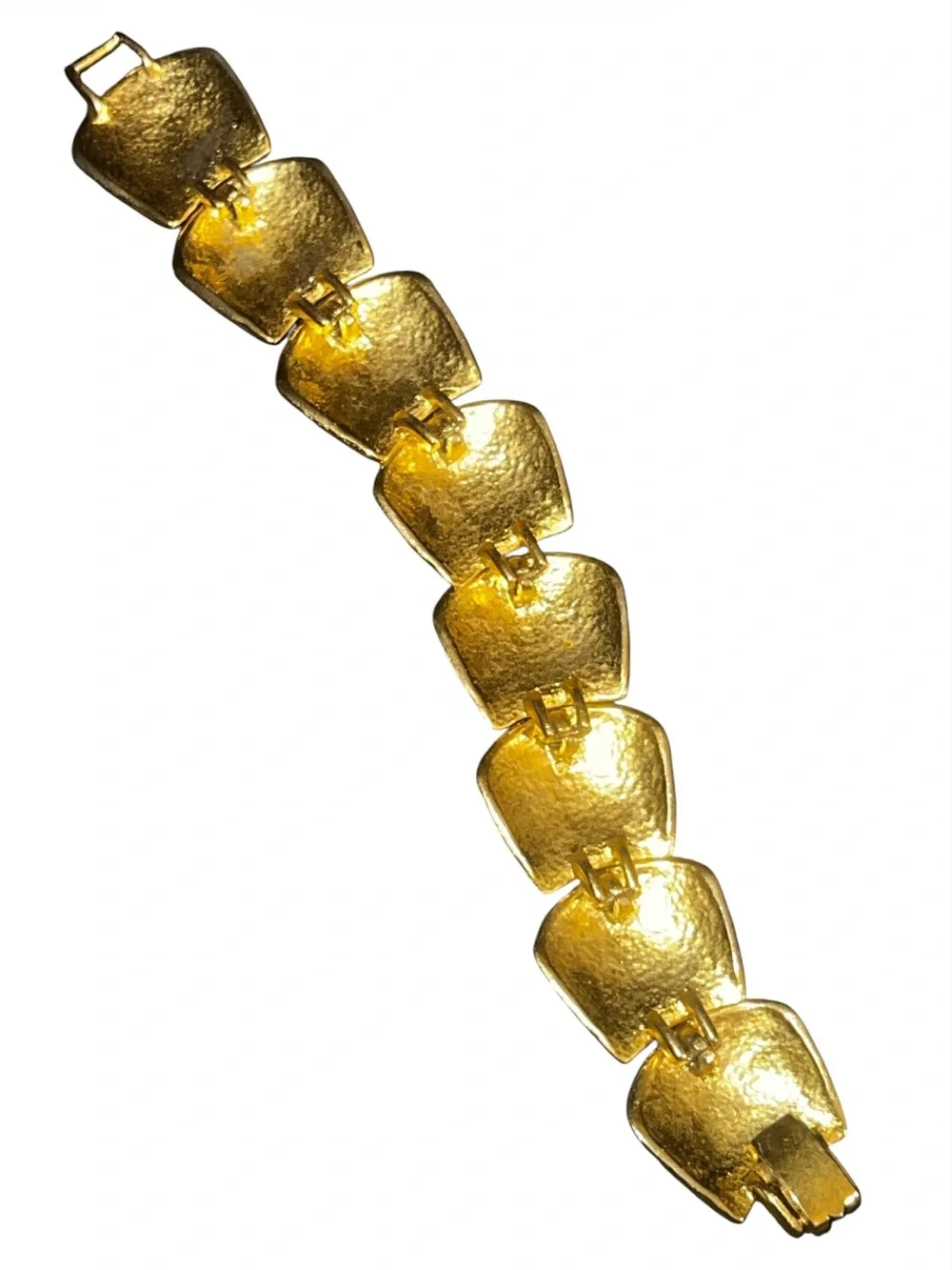Vintage Gold Tone Hammered Link Nugget Bracelet 7” Unsigned